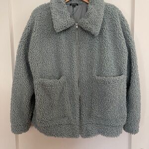 wild fable Plush Teddy Zip-Up Jacket - Light Blue